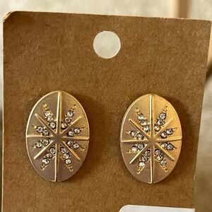 Gold Oval Earrings with Crystal Accents